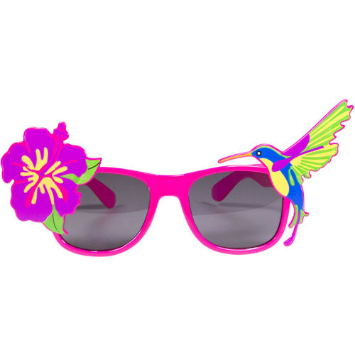 Bril roze met tropische bloem en vogel