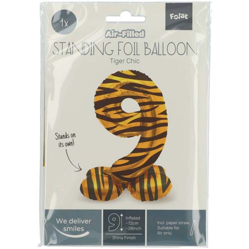 Folieballon staand tiger chic cijfer 9