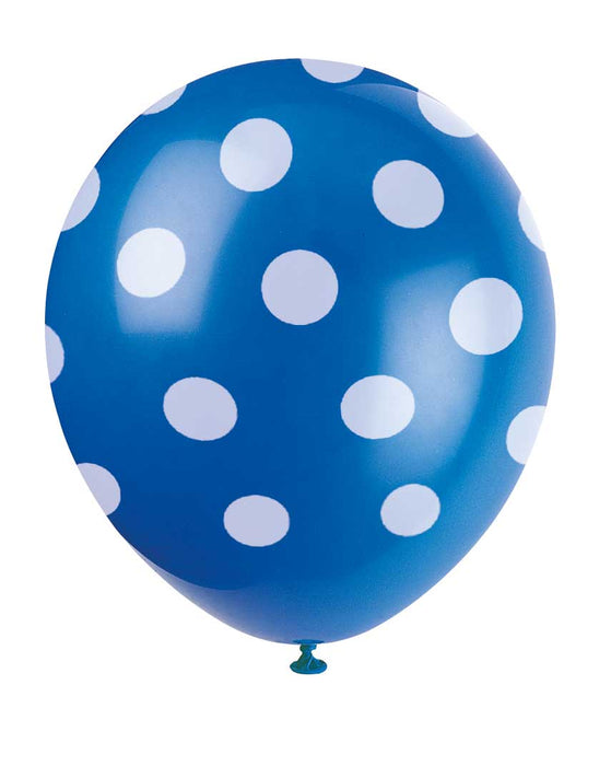 Ballonnen met stippen blauw/wit 6st.