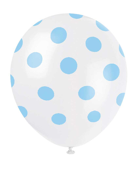 Ballonnen met stippen wit/babyblauw 6st.