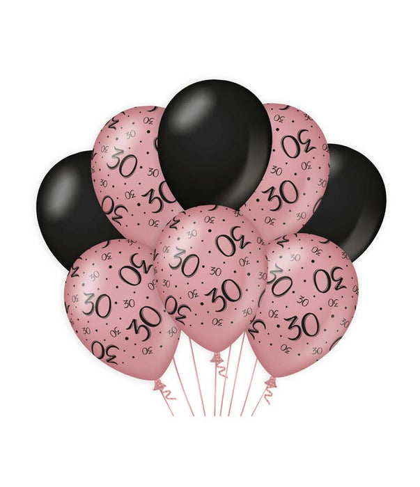 Ballonnen rosé/zwart - 30 (8st.)
