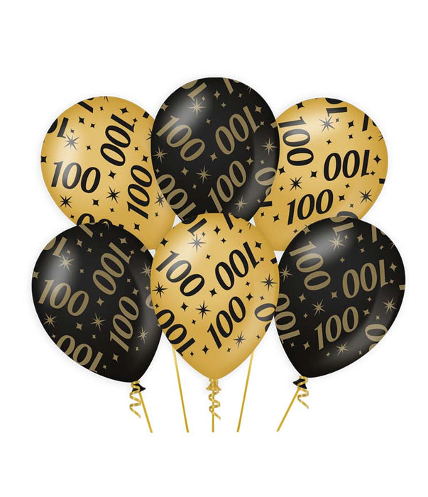 Ballonnen zwart/goud 100 (6 st.)