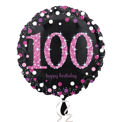 Folieballon 100 Birthday sparkling celeb. pink