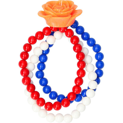 Armband rood/wit/blauw met oranje bloem