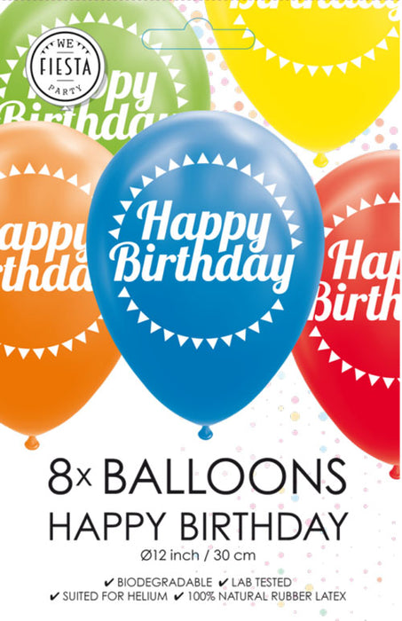 Ballonnen 8st. happy birthday (Helium geschikt)