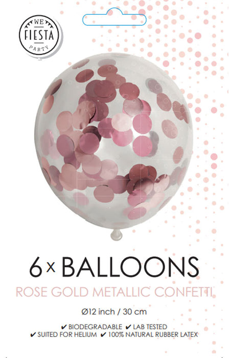 Ballonnen met confetti rosé goud 6st.