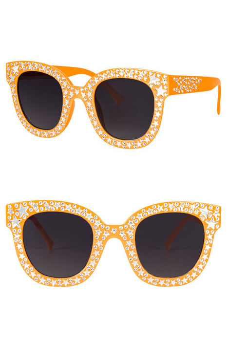 Bril oranje met stenen en donker glas