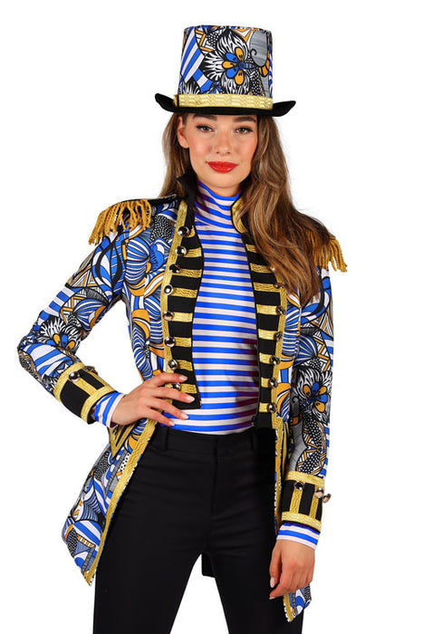 Damesjas African look blauw/wit mt. M