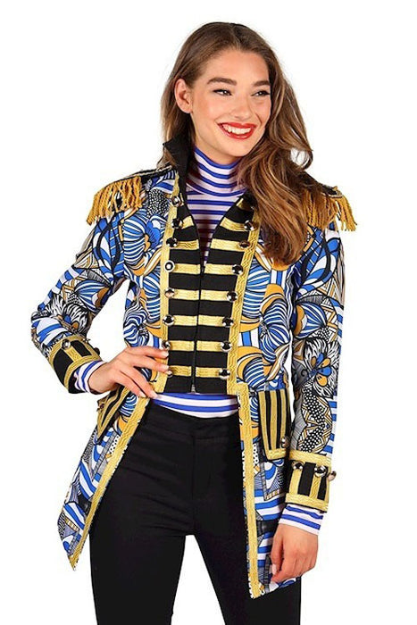 Damesjas African look blauw/wit mt. XL