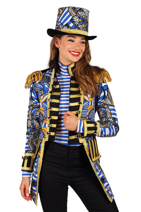 Damesjas African look blauw/wit mt. XL