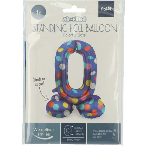 Folieballon staand colorful dots cijfer 0