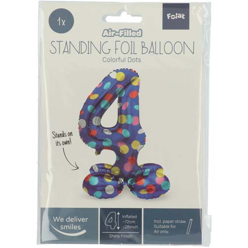 Folieballon staand colorful dots cijfer 4