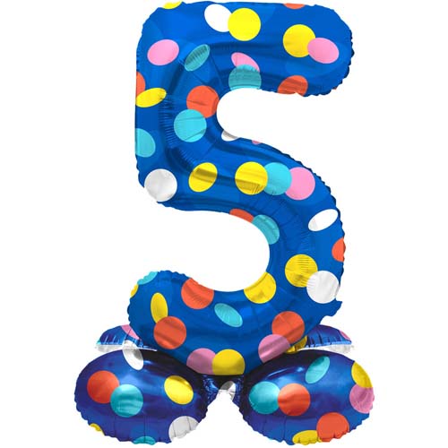 Folieballon staand colorful dots cijfer 5