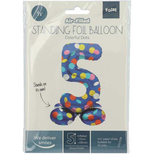 Folieballon staand colorful dots cijfer 5