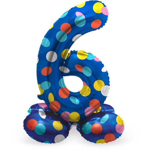 Folieballon staand colorful dots cijfer 6