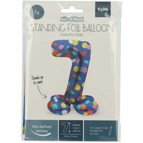 Folieballon staand colorful dots cijfer 7