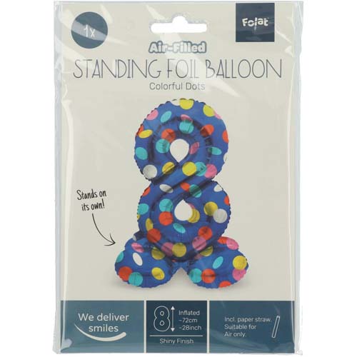 Folieballon staand colorful dots cijfer 8