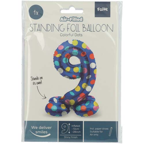 Folieballon staand colorful dots cijfer 9