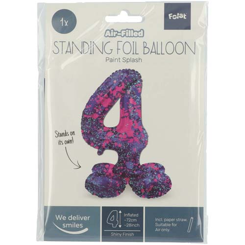 Folieballon staand paint splash cijfer 4