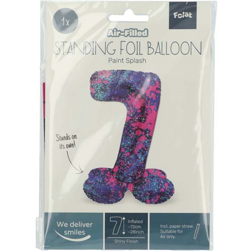 Folieballon staand paint splash cijfer 7