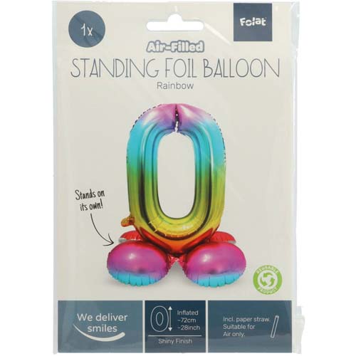 Folieballon staand regenboog cijfer 0