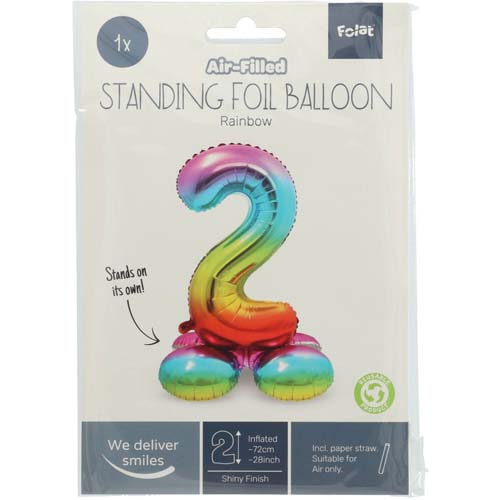 Folieballon staand regenboog cijfer 2
