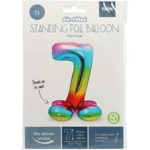 Folieballon staand regenboog cijfer 7