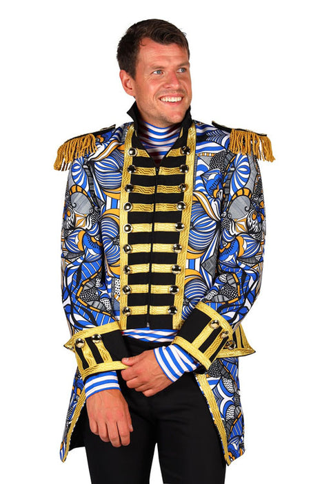 Herenjas African look blauw/wit mt. L