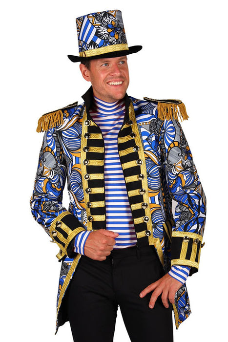 Herenjas African look blauw/wit mt. M