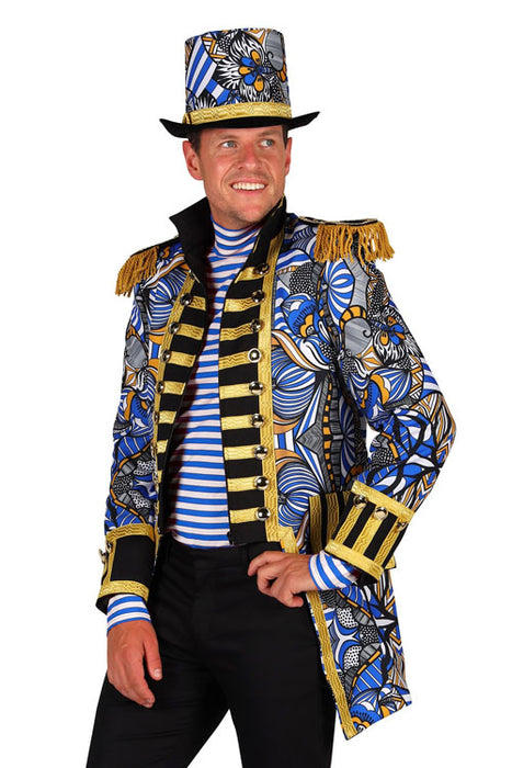 Herenjas African look blauw/wit mt. M