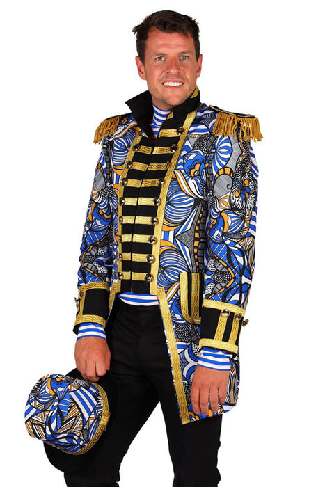 Herenjas African look blauw/wit mt. M