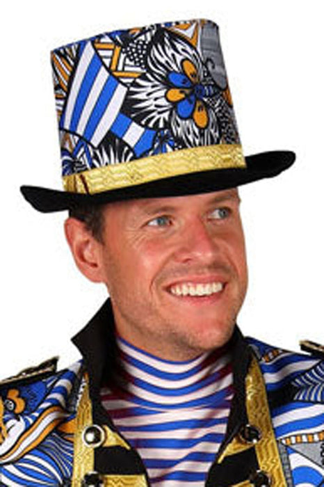 Hoed African look blauw/wit