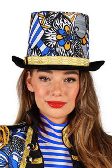 Hoed African look blauw/wit