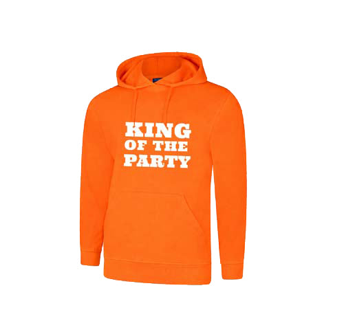Hoodie oranje King of the party mt. XL
