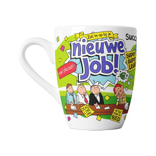 Mok cartoon Nieuwe job