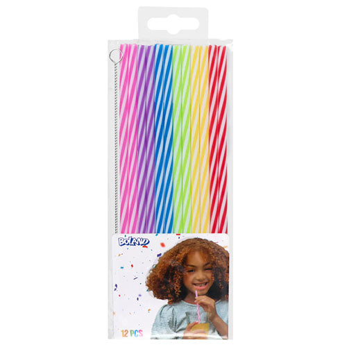 Rietjes plastic herbruikbaar met ragertje 12st.