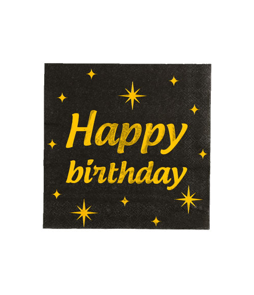 Servetten zwart/goud - Happy Birthday