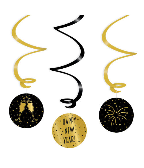 Swirls zwart/goud Happy new year