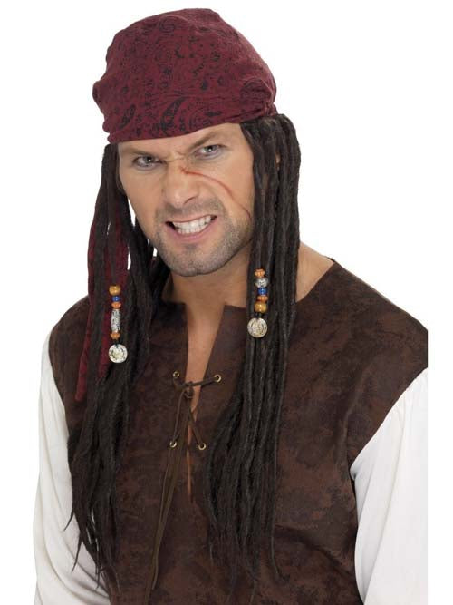 Pruik piraat met hoofddoek bruin
