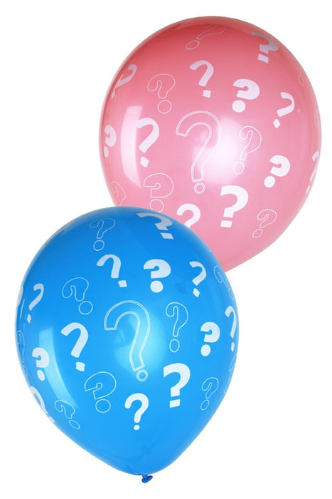 Ballon met vraagtekens blauw/roze 12inch 8st.