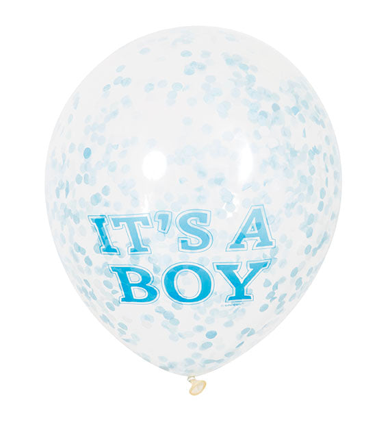 Ballonnen 12 inch it's a boy met confetti 6st.
