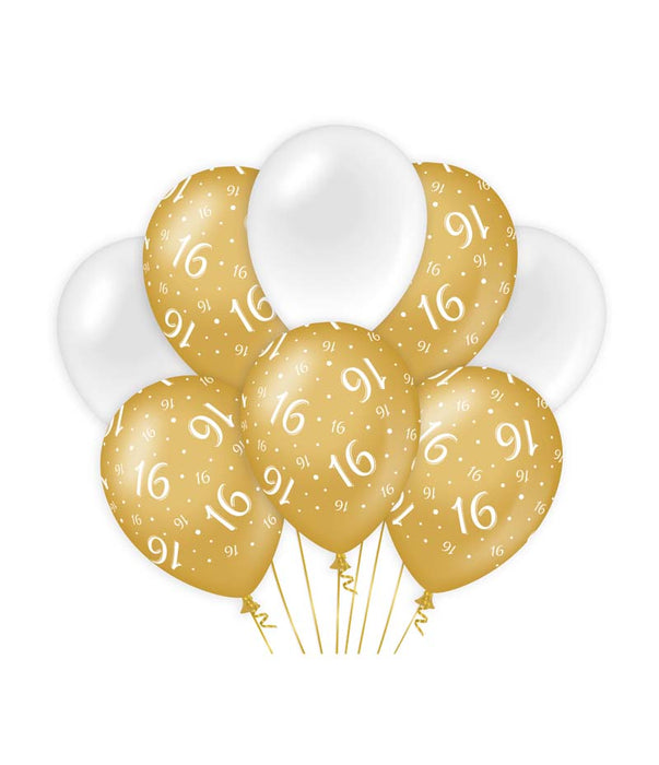 Ballonnen goud/wit - 16 (8st.)