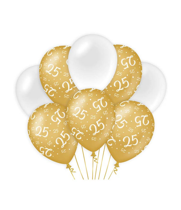 Ballonnen goud/wit - 25 (8st.)