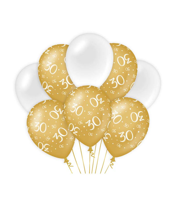 Ballonnen goud/wit - 30 (8st.)