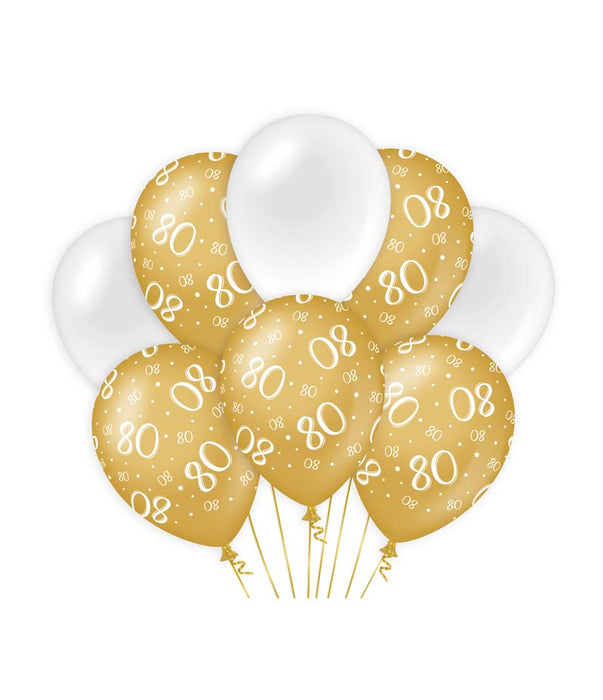 Ballonnen goud/wit - 80 (8st.)