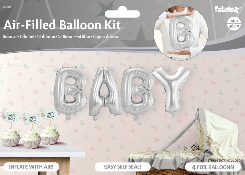 Ballonnenkit Baby zilver (luchtgevuld) 36cm