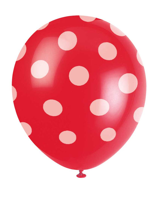 Ballonnen met stippen rood/wit 6st.