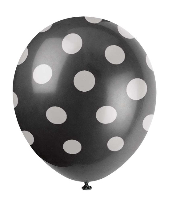 Ballonnen met stippen zwart/wit 6st.