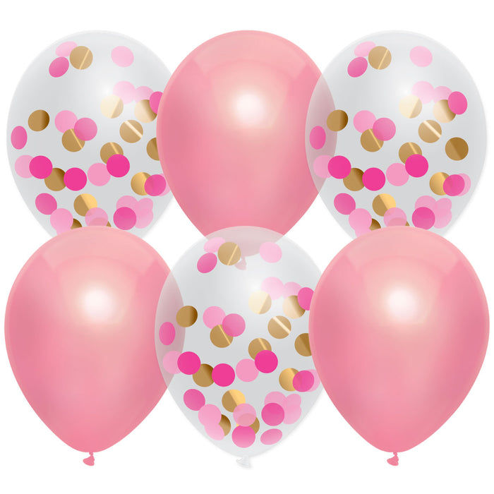Ballonnen mix confeti/metallic roze 6st.