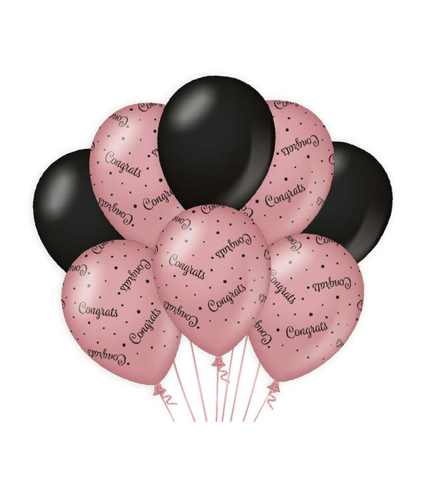 Ballonnen rosé/zwart - Congrats (8st.)